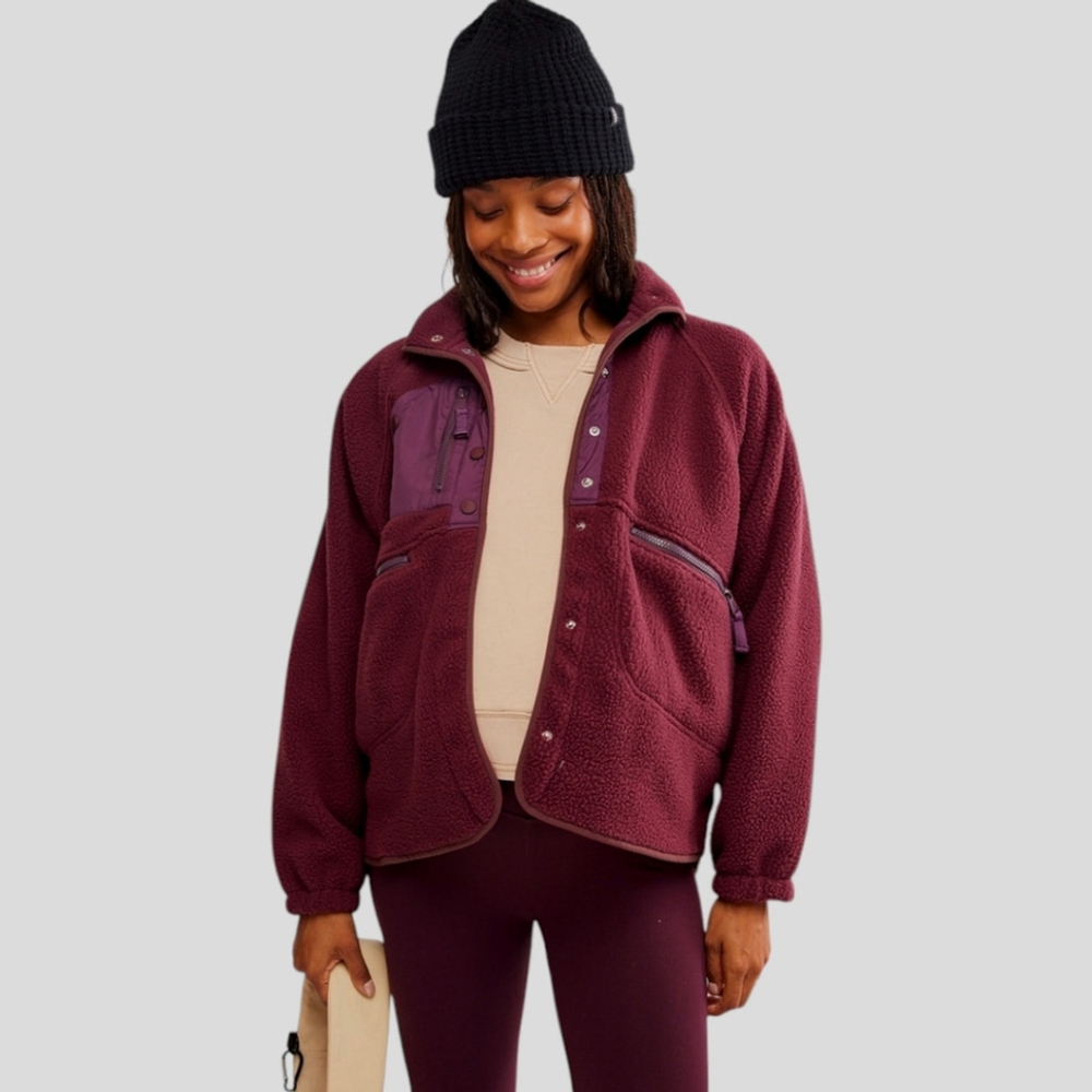 HATCH x Free People Maternity Hit The Slopes Sherpa Jacket Sz XS NWT Deep Maroon